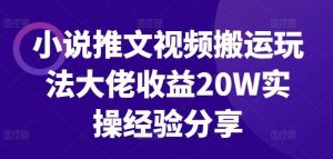 小说推文视频搬运玩法大佬收益20W实操经验分享-KJ分享