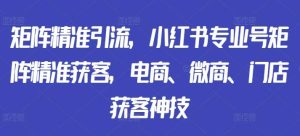 矩阵精准引流,小红书专业号矩阵精准获客,电商、微商、门店获客神技-KJ分享