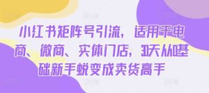 小红书矩阵号引流,适用于电商、微商、实体门店,30天从0基础新手蜕变成卖货高手-KJ分享