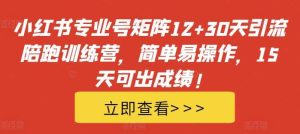 小红书专业号矩阵12+30天引流陪跑训练营，简单易操作，15天可出成绩!-KJ分享