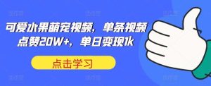 可爱水果萌宠视频，单条视频点赞20W+，单日变现1k【揭秘】-KJ分享