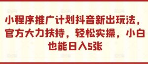 小程序推广计划抖音新出玩法，官方大力扶持，轻松实操，小白也能日入5张【揭秘】-KJ分享