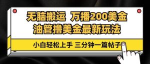 油管无脑搬运撸美金玩法教学，万播200刀，三分钟一篇帖子，小白轻松上手-KJ分享
