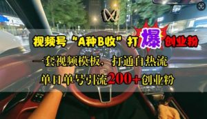 视频号“A种B收”打爆创业粉，一套视频模板打通自热流，单日单号引流200+创业粉-KJ分享