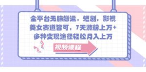 全平台无脑搬运，短剧，影视，美女赛道皆可，7天涨粉上万+，多种变现途径轻松月入上万-KJ分享