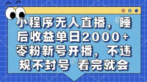 小程序无人直播，睡后收益单日2000+ 零粉新号开播，不违规不封号 看完就会-KJ分享