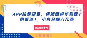 APP拉新项目,保姆级操作教程(附渠道),小白日躺入几张-KJ分享