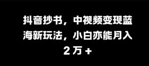 抖音抄书,中视频变现蓝海新玩法,小白亦能月入 过W-KJ分享