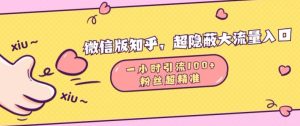 微信版知乎，超隐蔽流量入口1小时引流100人，粉丝质量超高-KJ分享
