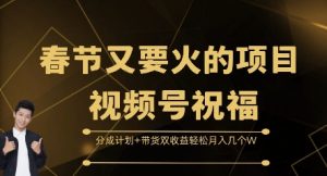 春节又要火的项目视频号祝福,分成计划+带货双收益,轻松月入几个W-KJ分享