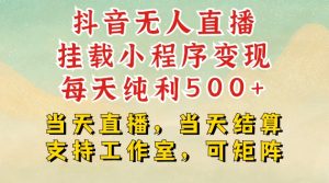 抖音无人直播挂载小程序变现每天纯利500+当天直播,当天结算支持工作室,可矩阵-KJ分享