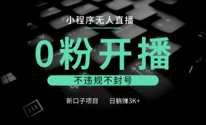 小程序无人直播,0粉开播,不违规不封号,新口子项目,小白日躺赚3K+-KJ分享