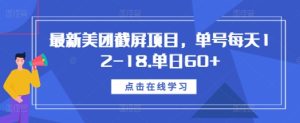 最新美团截屏项目,单号每天12-18.单日60+-KJ分享