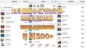12月最新小红书3分钟爆粉引流秘籍 精准私域流量变现 日引500+-KJ分享