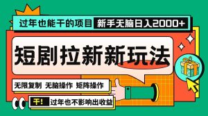 过年也能干的项目,2024年底最新短剧拉新新玩法,批量无脑操作日入2000+!-KJ分享
