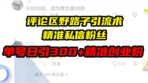 评论区野路子引流术，精准私信粉丝，单号日引流300+精准创业粉-KJ分享