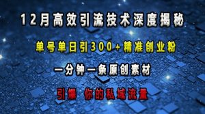 最新高效引流技术深度揭秘 ,单号单日引300+精准创业粉,一分钟一条原创素材,引爆你的私域流量-KJ分享