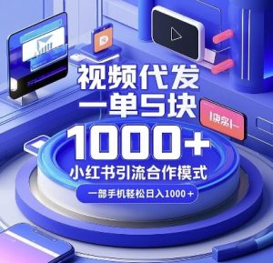 视频代发,一单5块,小红书引流合作模式,一部手机轻松日入多张-KJ分享