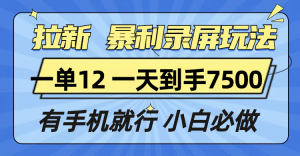 拉新暴利录屏玩法,一单12块,一天到手7500,有手机就行-KJ分享