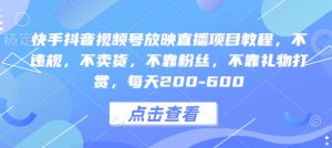快手抖音视频号放映直播项目教程，不违规，不卖货，不靠粉丝，不靠礼物打赏，每天200-600-KJ分享