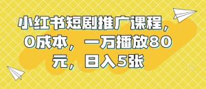 小红书短剧推广课程，0成本，一万播放80元，日入5张-KJ分享