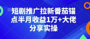 短剧推广拉新番茄锚点半月收益1万+大佬分享实操-KJ分享