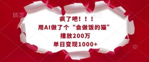 疯了吧!用AI做了个“会做饭的猫”,播放200万,单日变现1k-KJ分享