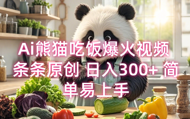 Ai熊猫吃饭爆火视频 条条原创 日入300+ 简单易上手-KJ分享