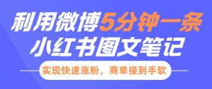 小红书利用微博5分钟一条图文笔记，实现快速涨粉，商单接到手软-KJ分享