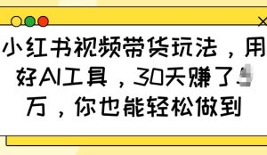 小红书视频带货玩法，用好AI工具，30天收益过W，你也能轻松做到-KJ分享