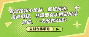 看剧拉新小项目，截留玩法， 不需要剪辑，只需要会手机录屏就能做，一天轻松200+-KJ分享