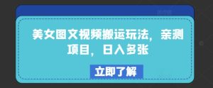 美女图文视频搬运玩法，亲测项目，日入多张-KJ分享