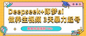 小白用DeepSeek+即梦做ai养生视频，一条作品涨粉5万+，单日收益多张-KJ分享