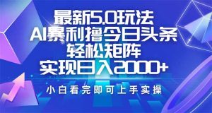 今日头条最新5.0玩法,思路简单,复制粘贴,轻松实现矩阵日入2000+-KJ分享