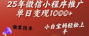 25年微信小程序推广单日变现多张，独家技术，小白宝妈轻松上手-KJ分享