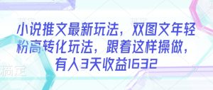小说推文最新玩法,双图文年轻粉高转化玩法,跟着这样操做,有人3天收益1632-KJ分享