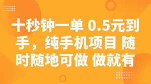 十秒钟一单 0.5元到手，纯手机项目 随时随地可做 做就有-KJ分享