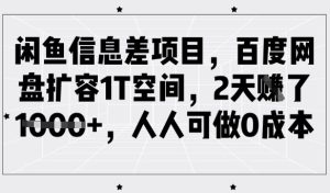 闲鱼信息差项目,百度网盘扩容1T空间,2天收益1k+,人人可做0成本-KJ分享