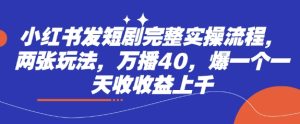 小红书发短剧完整实操流程，两张玩法，万播40，爆一个一天收收益上千-KJ分享