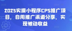 2025实操小程序CPS推广项目,自用推广渠道分享,实现被动收益-KJ分享