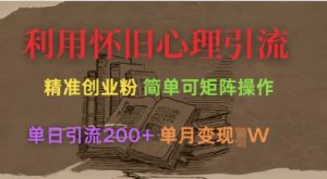 利用怀旧心理，引流创业粉，简单可矩阵操作，单日引流200+，月变现过W-KJ分享