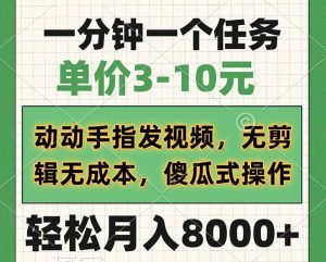 一分钟一个任务，单价3-10元，动动手指发视频，无剪辑无成本，傻瓜式操…-KJ分享