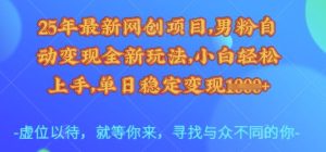 25年最新网创项目，男粉自动变现全新玩法，小白轻松上手，单日稳定变现多张-KJ分享