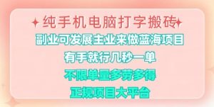 纯手机电脑打字搬砖,有手就行,几秒一单,多劳多得,正规项目大平台-KJ分享