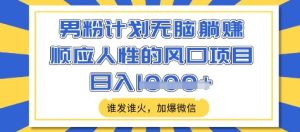 男粉计划无脑躺Z，顺应人性的风口项目，谁发谁火，加爆微信，日入多张-KJ分享