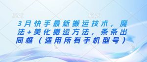3月快手最新搬运技术，魔法+美化搬运方法，条条出同框（适用所有手机型号）-KJ分享