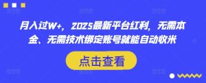 月入过W+,2025最新平台红利,无需本金、无需技术绑定账号就能自动收米-KJ分享