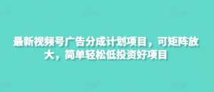 最新视频号广告分成计划项目，可矩阵放大，简单轻松低投资好项目-KJ分享
