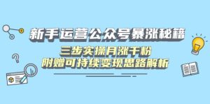 新手运营公众号暴涨秘籍，三步实操月涨千粉，附赠可持续变现思路解析-KJ分享