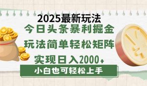 今日头条2025最新玩法,思路简单,复制粘贴,轻松实现矩阵日入2000+-KJ分享